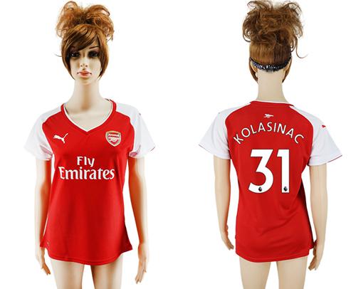 Women's Arsenal #31 Kolasinac Home Soccer Club Jersey